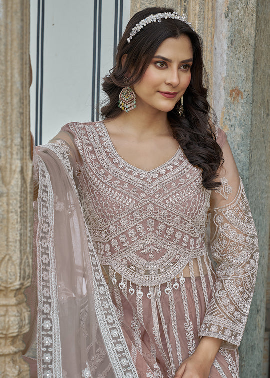 Peach Slit Style Skirt & Pant Style Anarkali Suit