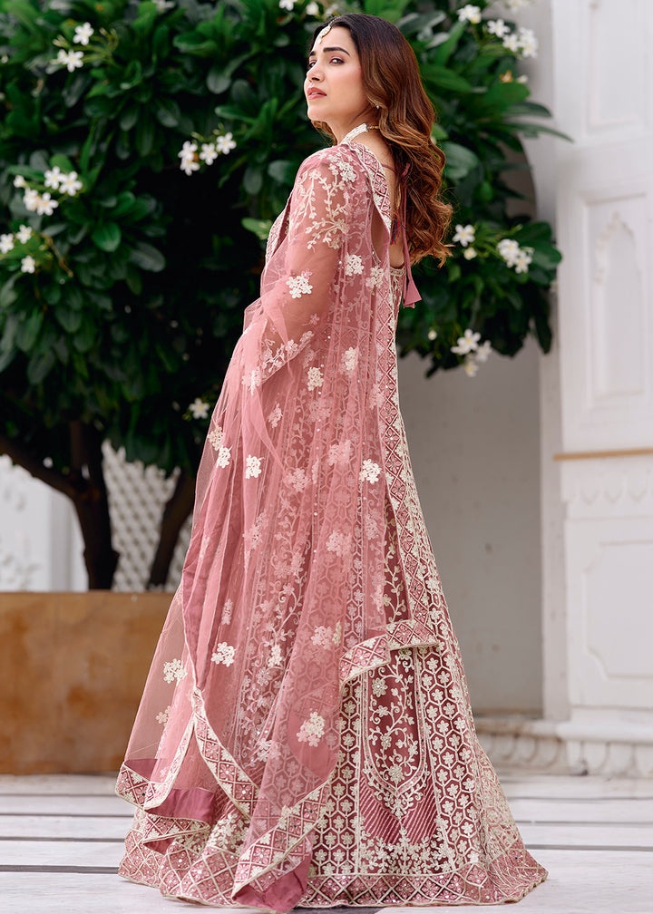 Buy Now Rusty Pink Stone & Mirror Work Wedding Anarkali Suit Online in US, UK, Germany, France, Italy, Canada, Australia, UAE, Singapore & Worldwide at Empress.