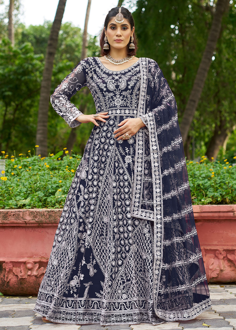 Buy Now Beautiful Blue Front & Back Work Wedding Anarkali Suit Online in USA, UK, Sweden, Denmark, Greece, Germany, Canada, Austria, UAE & Worldwide at Empress.