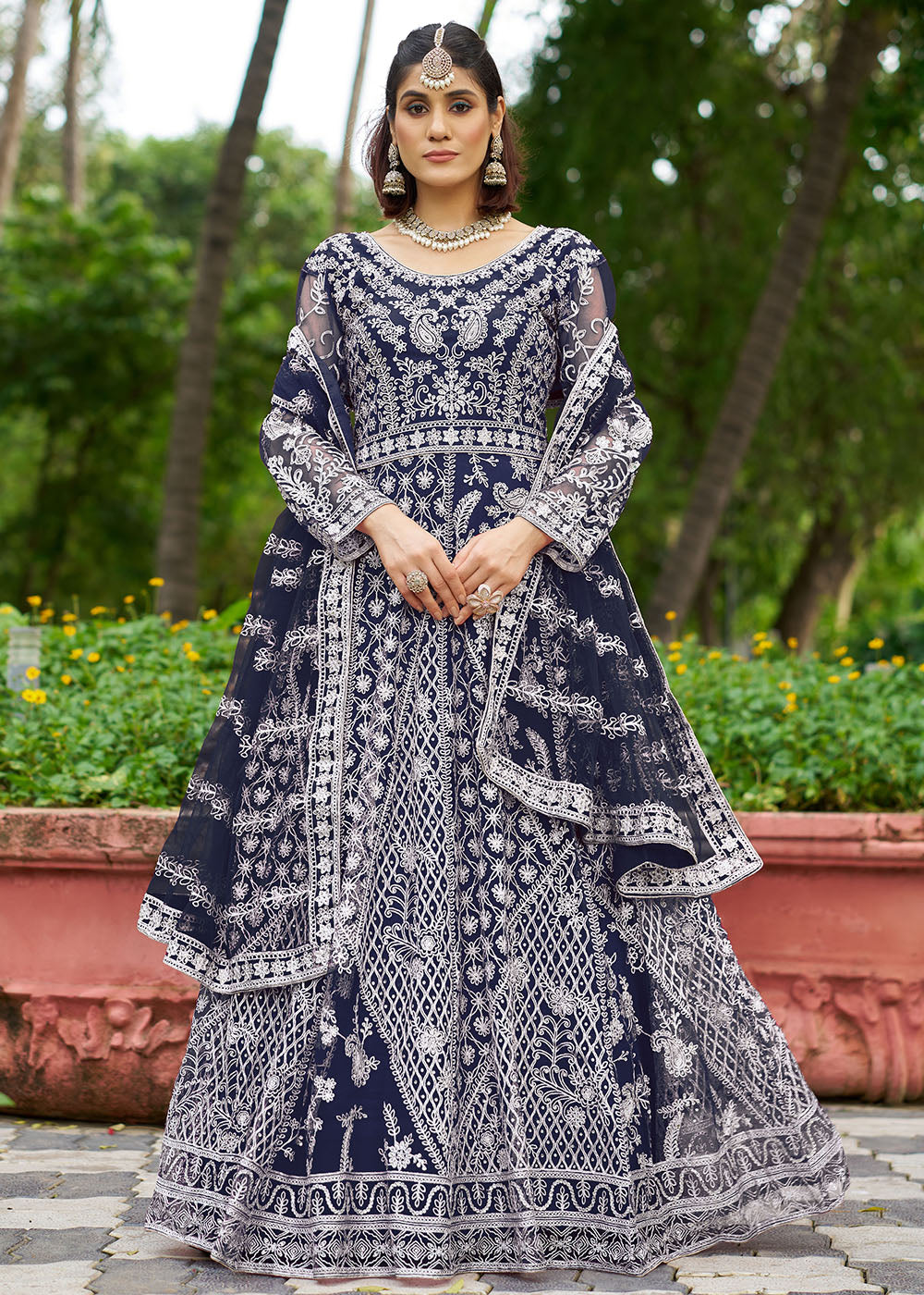 Buy Now Beautiful Blue Front & Back Work Wedding Anarkali Suit Online in USA, UK, Sweden, Denmark, Greece, Germany, Canada, Austria, UAE & Worldwide at Empress.