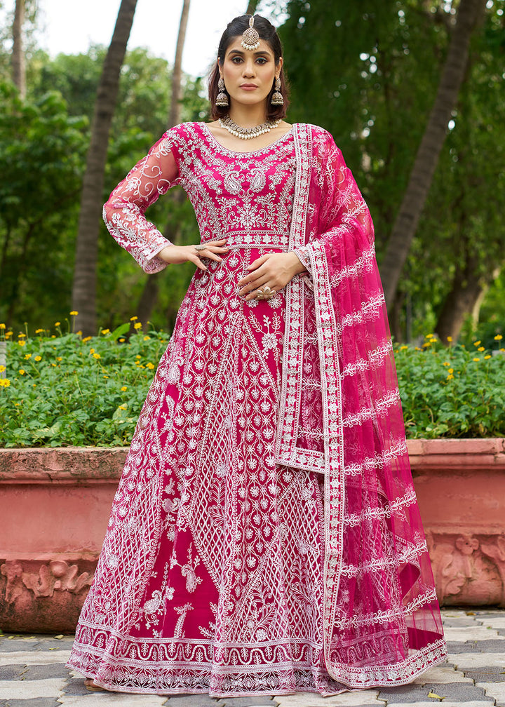 Buy Now Beautiful Pink Front & Back Work Wedding Anarkali Suit Online in USA, UK, Sweden, Denmark, Greece, Germany, Canada, Austria, UAE & Worldwide at Empress.