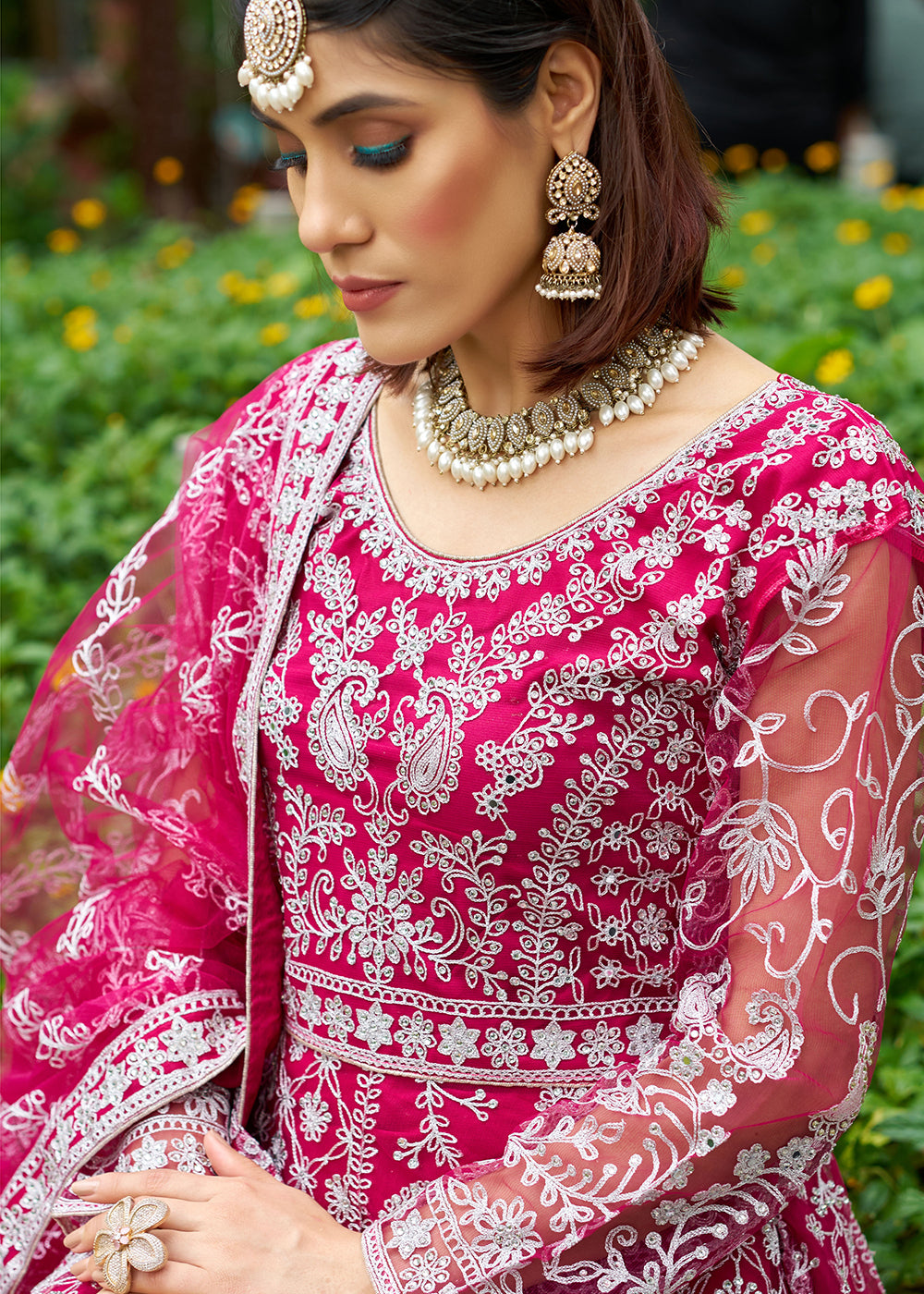 Buy Now Beautiful Pink Front & Back Work Wedding Anarkali Suit Online in USA, UK, Sweden, Denmark, Greece, Germany, Canada, Austria, UAE & Worldwide at Empress.