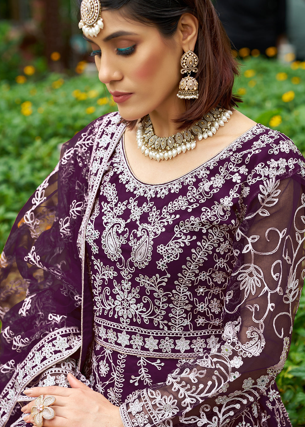 Buy Now Beautiful Plum Front & Back Work Wedding Anarkali Suit Online in USA, UK, Sweden, Denmark, Greece, Germany, Canada, Austria, UAE & Worldwide at Empress.
