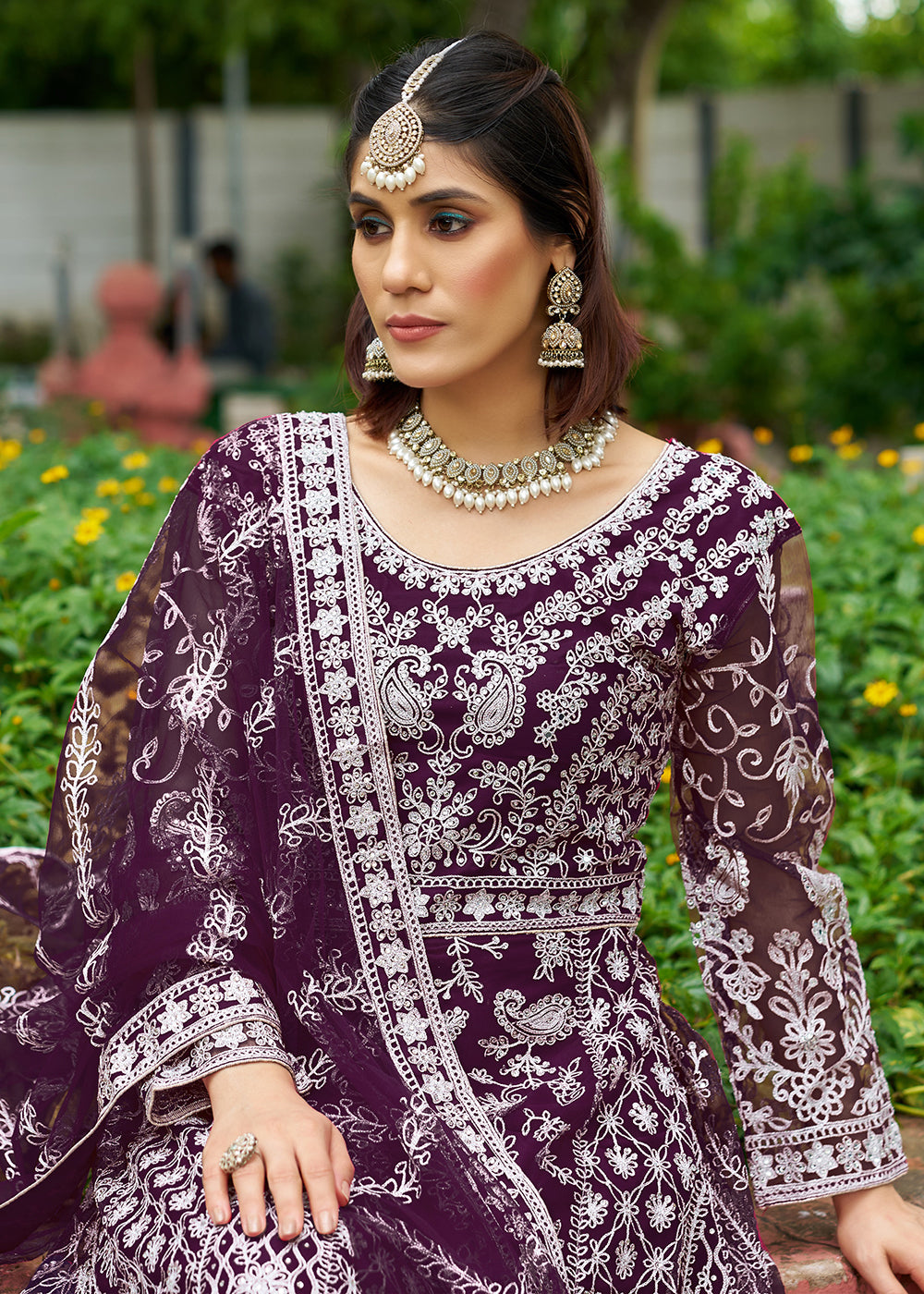 Buy Now Beautiful Plum Front & Back Work Wedding Anarkali Suit Online in USA, UK, Sweden, Denmark, Greece, Germany, Canada, Austria, UAE & Worldwide at Empress.