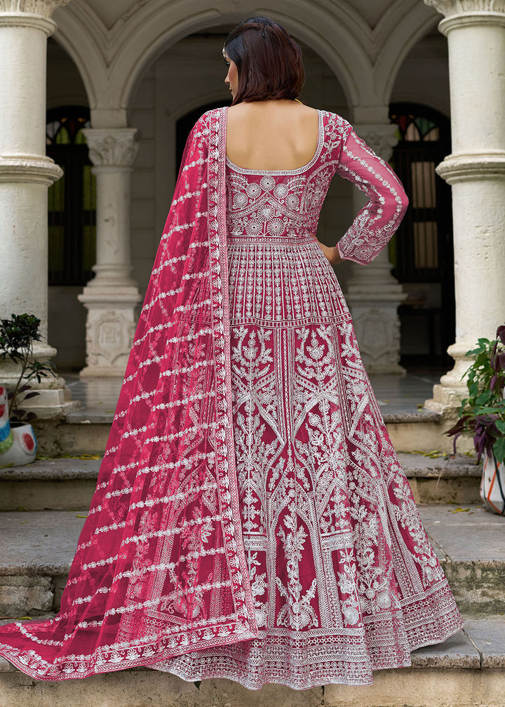 Buy Hot Pink Front & Back Diamond Work Wedding Anarkali Suit Online in USA, UK, Sweden, Denmark, Greece, Germany, Canada, Austria, UAE & Worldwide at Empress.