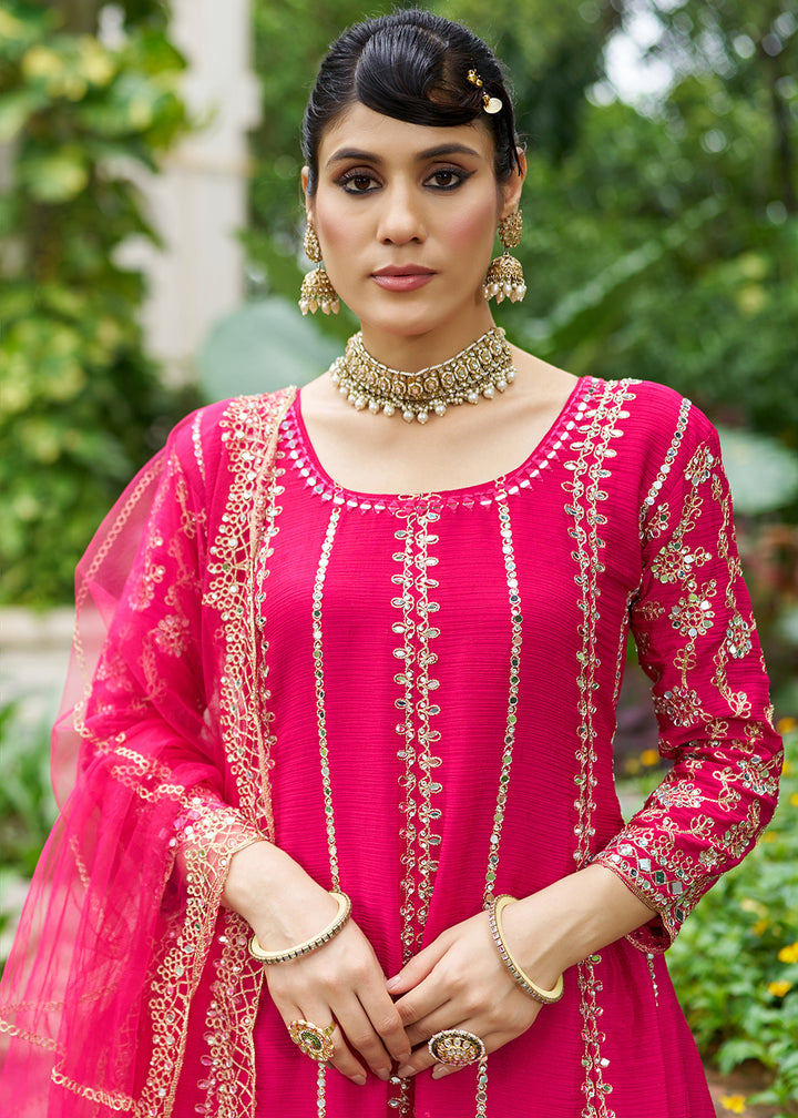 Buy Now Rani Chinnon Mirror Embroidered Palazzo Style Suit Online in New York, Toronto, Newark, Katy, Houston, Fremont, Dubai, California & Worldwide at Empress.