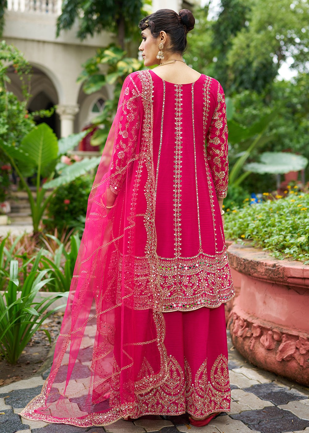 Buy Now Rani Chinnon Mirror Embroidered Palazzo Style Suit Online in New York, Toronto, Newark, Katy, Houston, Fremont, Dubai, California & Worldwide at Empress.