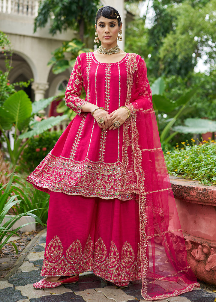 Buy Now Rani Chinnon Mirror Embroidered Palazzo Style Suit Online in New York, Toronto, Newark, Katy, Houston, Fremont, Dubai, California & Worldwide at Empress.