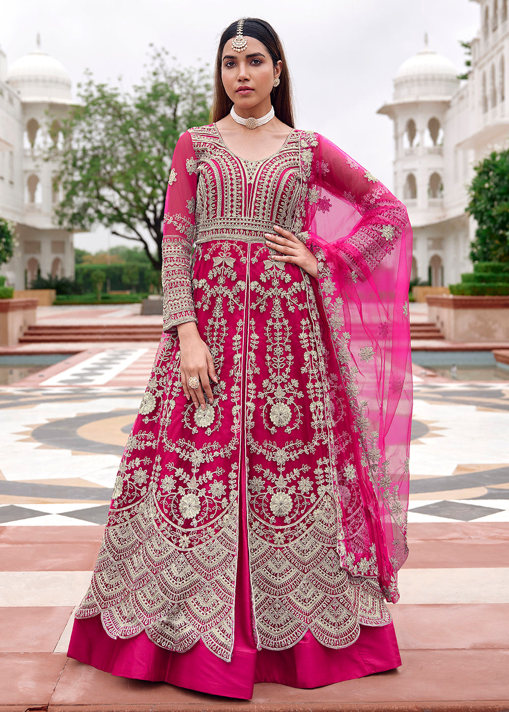 Buy Now Pure Butterfly Net Pink Lehenga & Pant Style Dress Online in US, UK, Canada, France, Italy, Sweden, Ireland, Denmark, Qatar, UAE & Worldwide at Empress.
