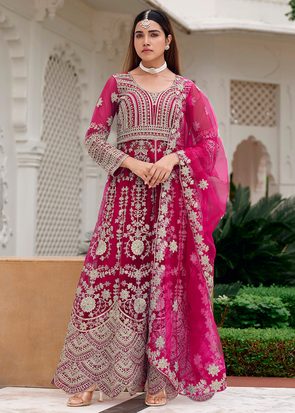 Buy Now Pure Butterfly Net Pink Lehenga & Pant Style Dress Online in US, UK, Canada, France, Italy, Sweden, Ireland, Denmark, Qatar, UAE & Worldwide at Empress.