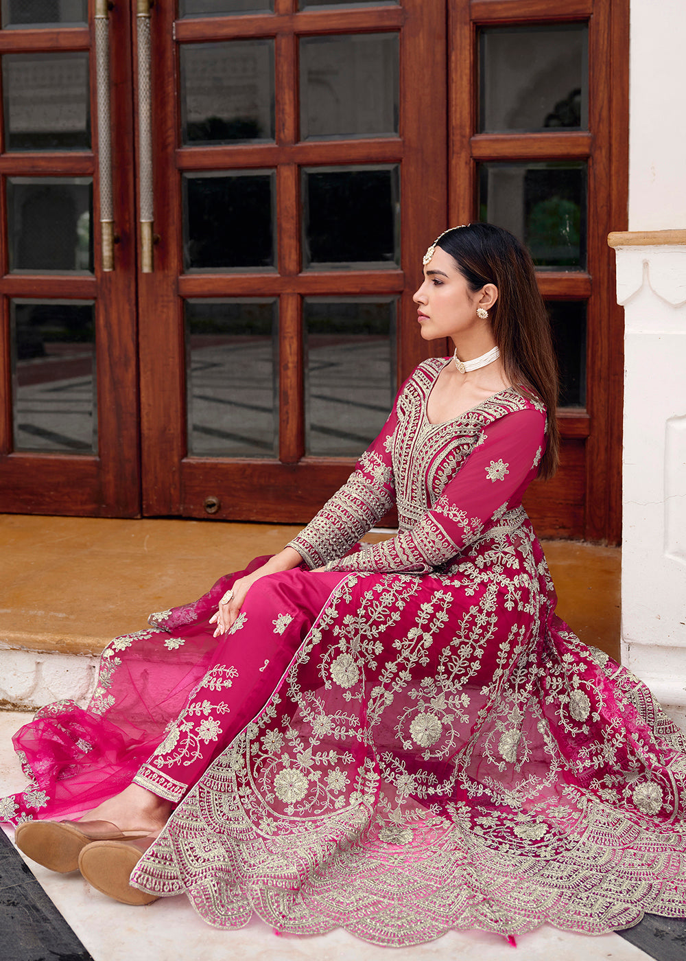 Buy Now Pure Butterfly Net Pink Lehenga & Pant Style Dress Online in US, UK, Canada, France, Italy, Sweden, Ireland, Denmark, Qatar, UAE & Worldwide at Empress.