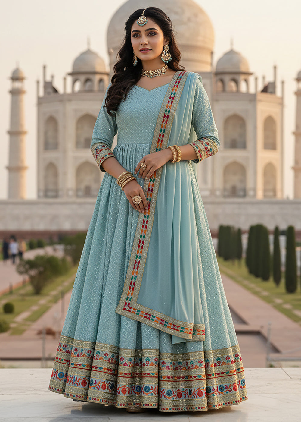 Buy Now Blue All Over Sequins Work Pastel Anarkali Gown Online in US, UK, Canada, France, Italy, Sweden, Ireland, Denmark, Greece, UAE & Worldwide at Empress.