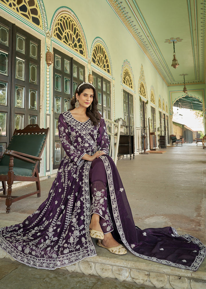 Buy Now Burgundy Purple Slit Style Pant Style Anarkali Suit Online in US, UK, Germany, France, Italy, Canada, Australia, UAE, Maldives & Worldwide at Empress.