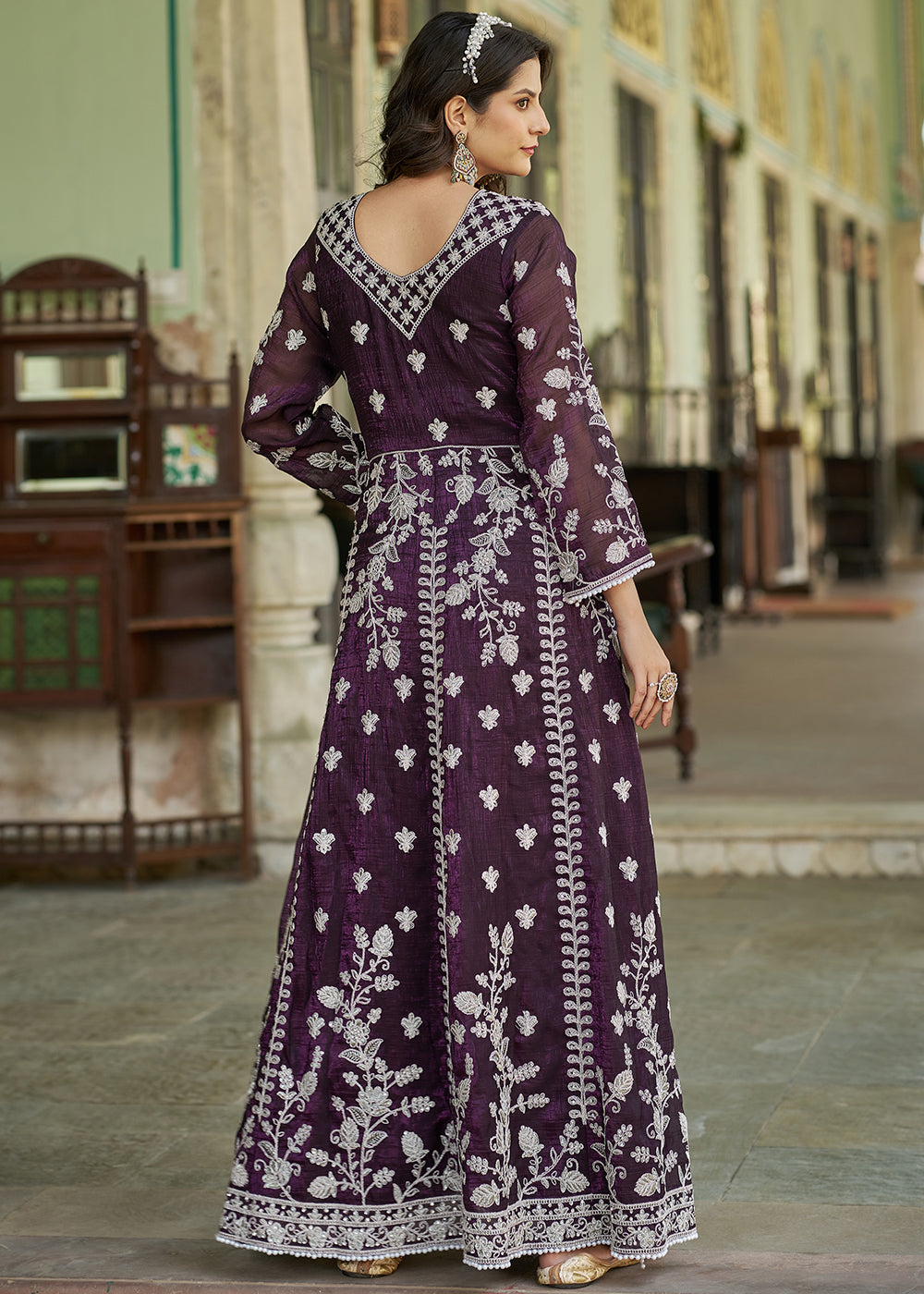 Buy Now Burgundy Purple Slit Style Pant Style Anarkali Suit Online in US, UK, Germany, France, Italy, Canada, Australia, UAE, Maldives & Worldwide at Empress.