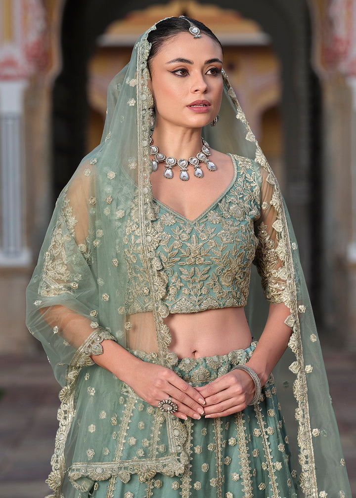 Designer Green Net Embroidered Wedding Lehenga Choli