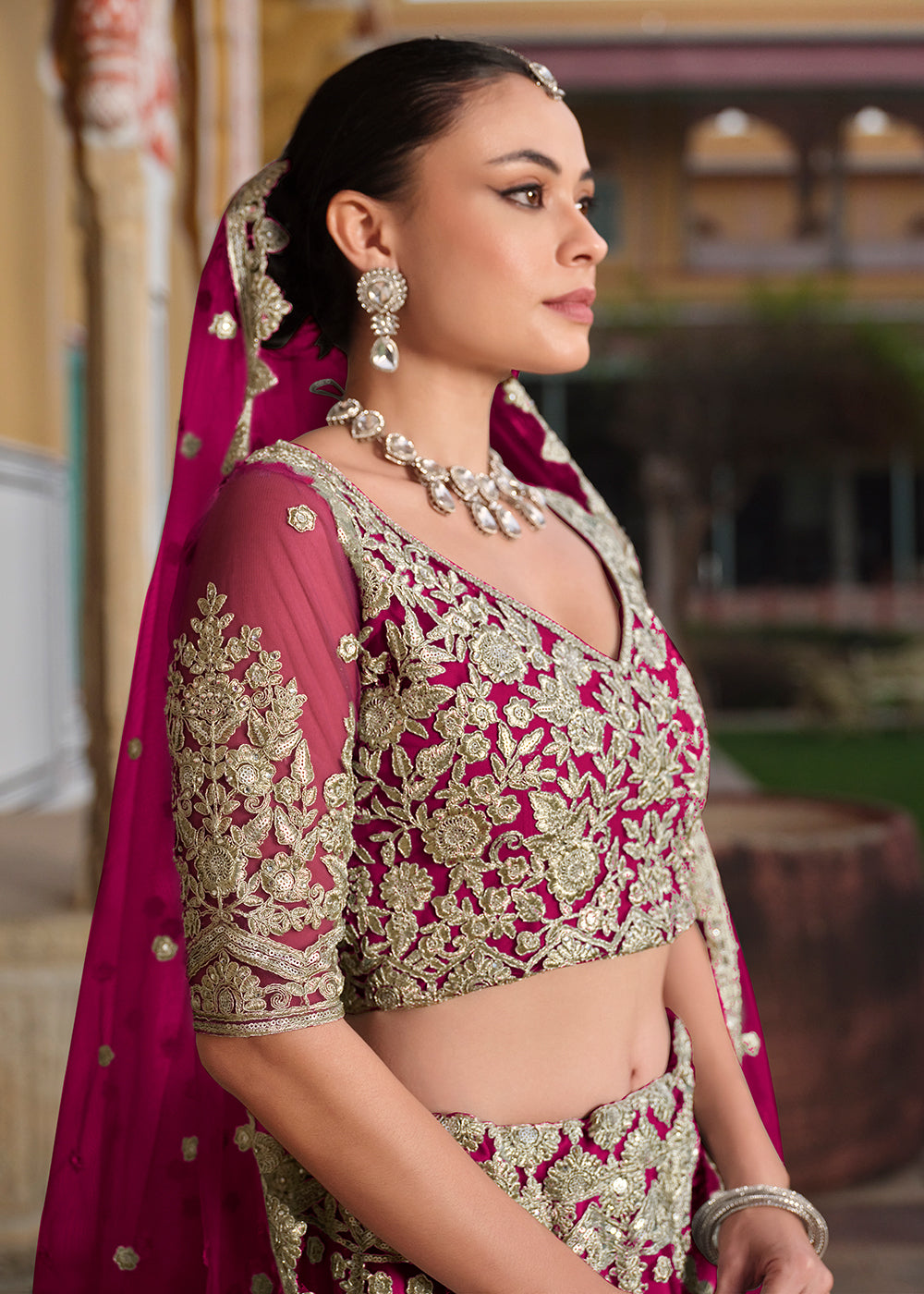 Buy Now Designer Pink Net Embroidered Wedding Lehenga Choli Online in USA, UK, Canada, France & Worldwide at Empress Clothing.