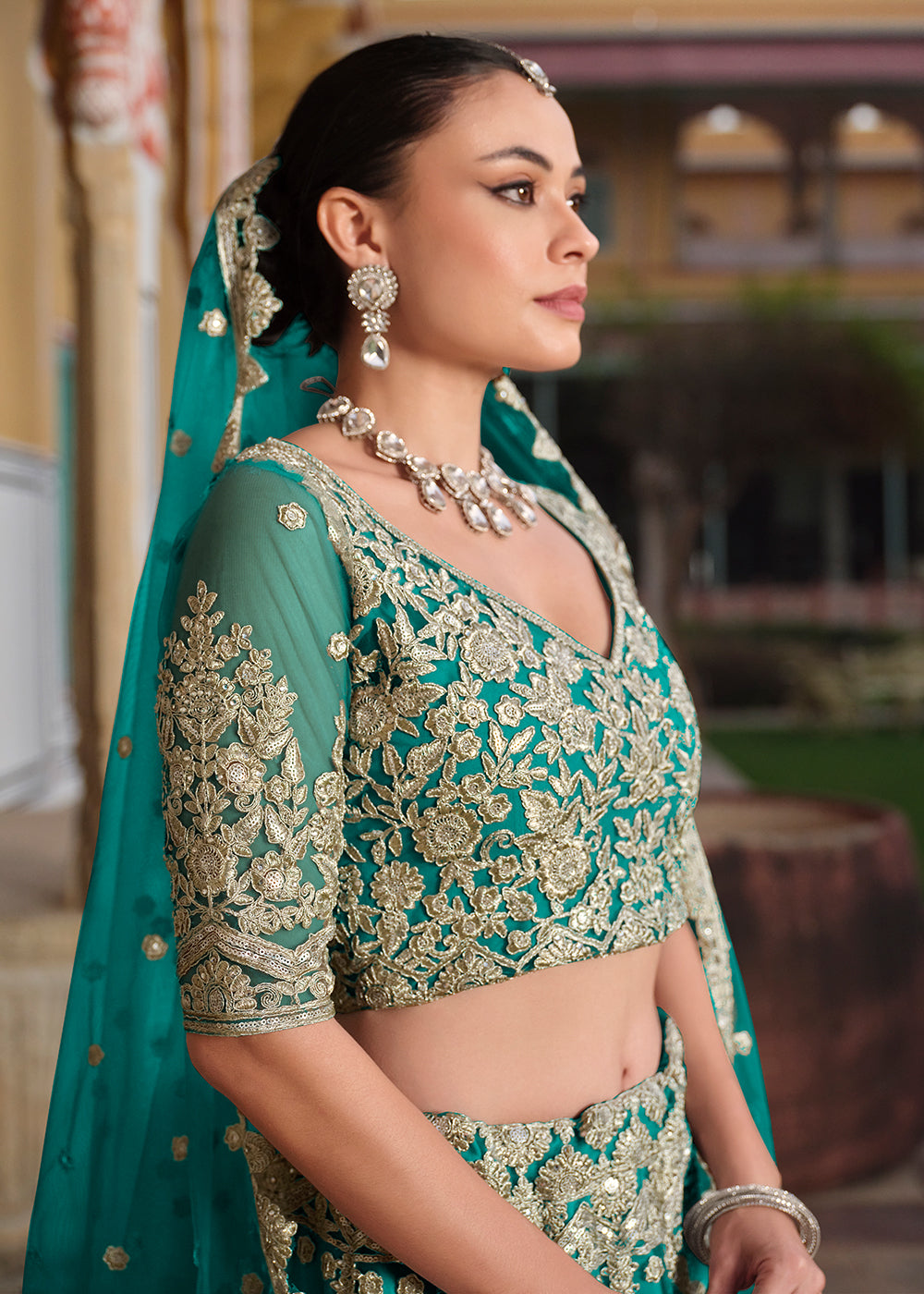 Buy Now Designer Rama Net Embroidered Wedding Lehenga Choli Online in USA, UK, Canada, France & Worldwide at Empress Clothing. 