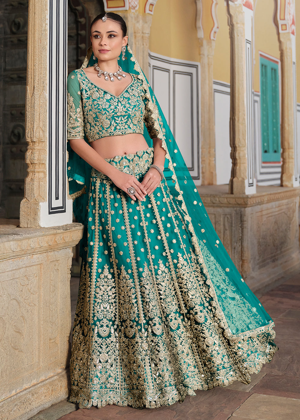 Buy Now Designer Rama Net Embroidered Wedding Lehenga Choli Online in USA, UK, Canada, France & Worldwide at Empress Clothing. 