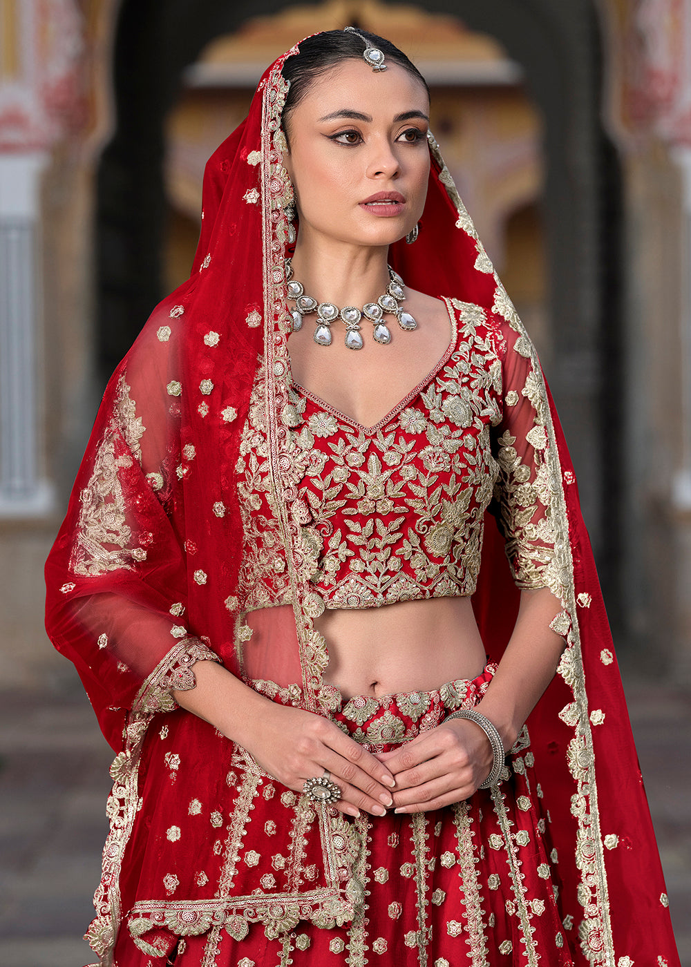 Buy Now Designer Red Net Embroidered Wedding Lehenga Choli Online in USA, UK, Canada, France & Worldwide at Empress Clothing. 