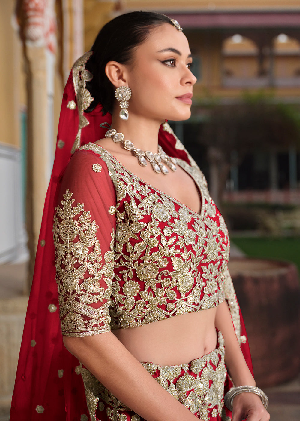 Buy Now Designer Red Net Embroidered Wedding Lehenga Choli Online in USA, UK, Canada, France & Worldwide at Empress Clothing. 