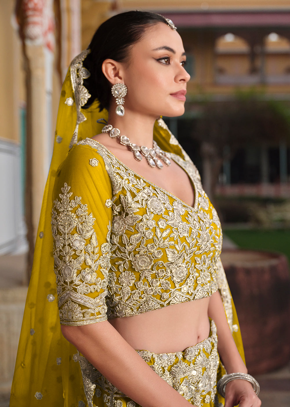 Buy Now Designer Yellow Net Embroidered Wedding Lehenga Choli Online in USA, UK, Canada, France & Worldwide at Empress Clothing.