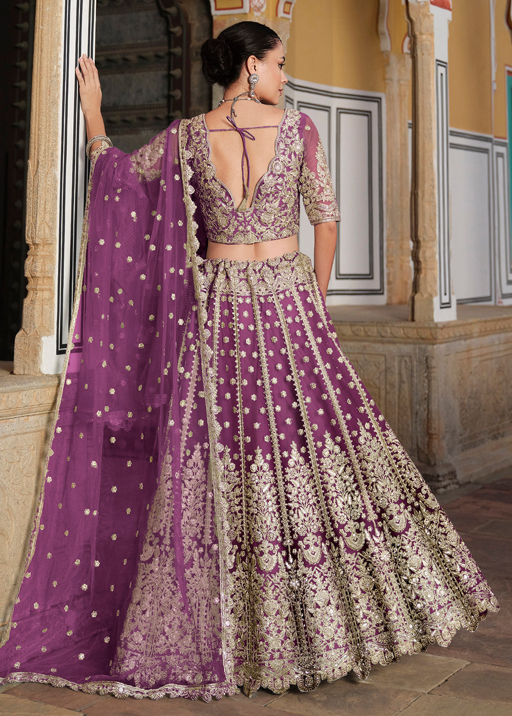 Buy Now Designer Purple Net Embroidered Wedding Lehenga Choli Online in USA, UK, Canada, France & Worldwide at Empress Clothing.