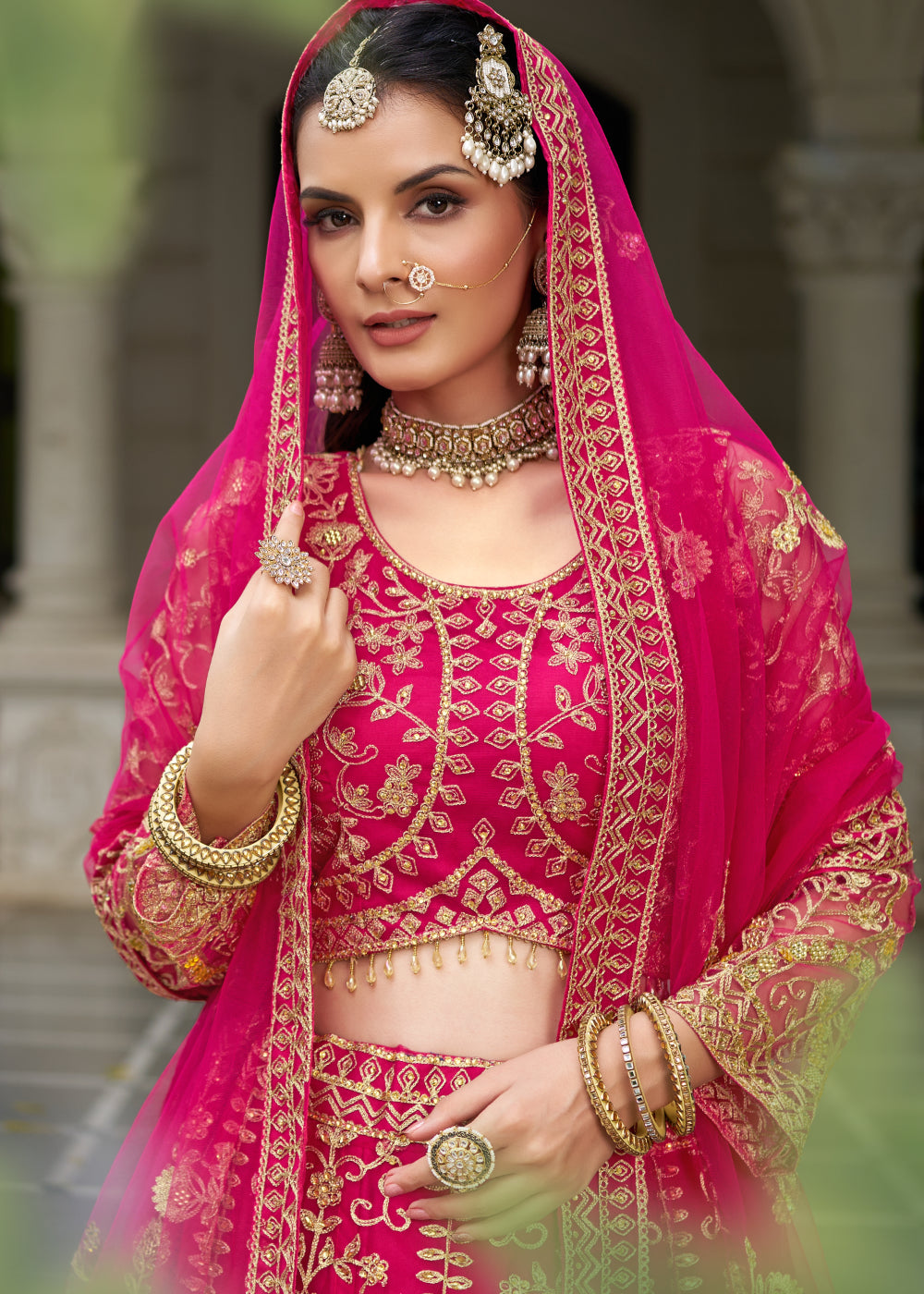 Buy Now Wedding Wear Net Pink Embroidered Lehenga Choli Online in US, UK, Canada, France, Germany, Sweden, Denmark, Greece, Ireland, UAE & Worldwide at Empress.