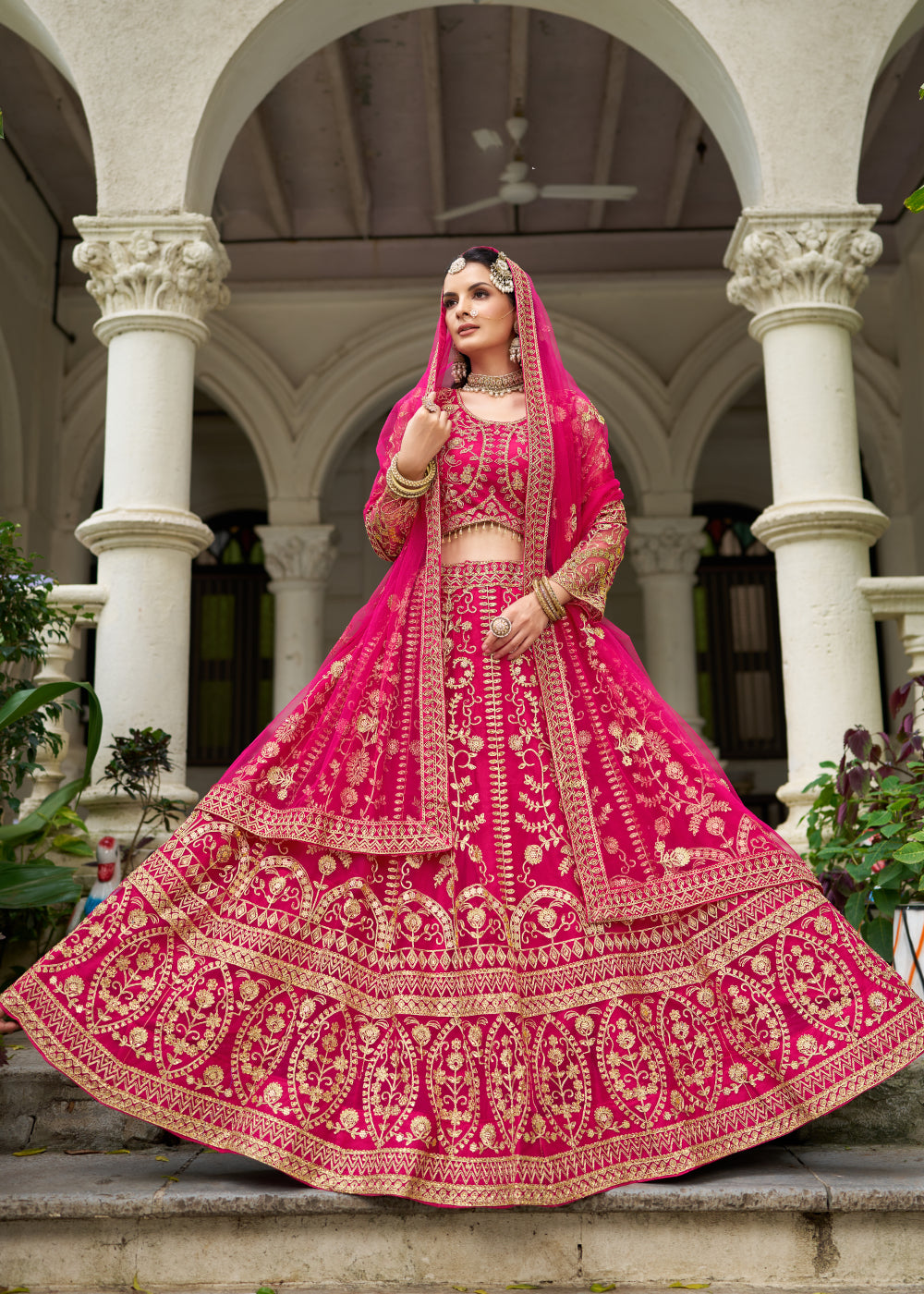 Buy Now Wedding Wear Net Pink Embroidered Lehenga Choli Online in US, UK, Canada, France, Germany, Sweden, Denmark, Greece, Ireland, UAE & Worldwide at Empress.