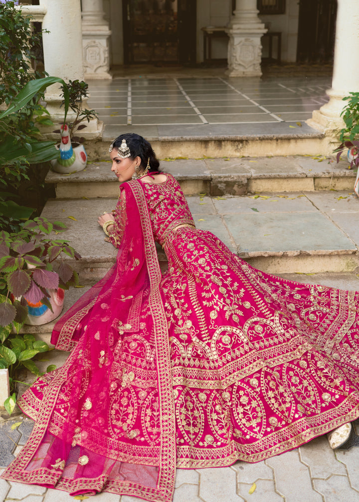 Buy Now Wedding Wear Net Pink Embroidered Lehenga Choli Online in US, UK, Canada, France, Germany, Sweden, Denmark, Greece, Ireland, UAE & Worldwide at Empress.