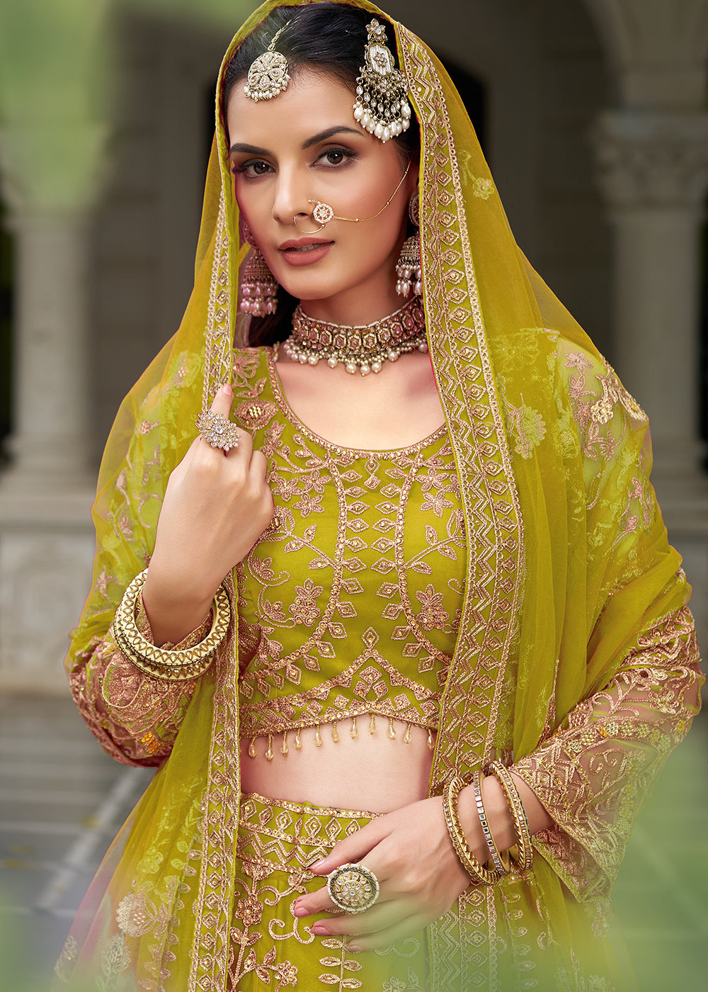 Buy Now Wedding Wear Net Green Embroidered Lehenga Choli Online in US, UK, Canada, France, Germany, Sweden, Denmark, Greece, Ireland, UAE & Worldwide at Empress.