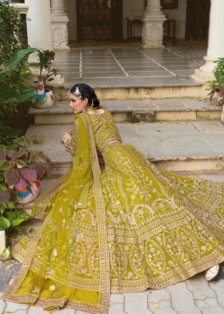Buy Now Wedding Wear Net Green Embroidered Lehenga Choli Online in US, UK, Canada, France, Germany, Sweden, Denmark, Greece, Ireland, UAE & Worldwide at Empress.