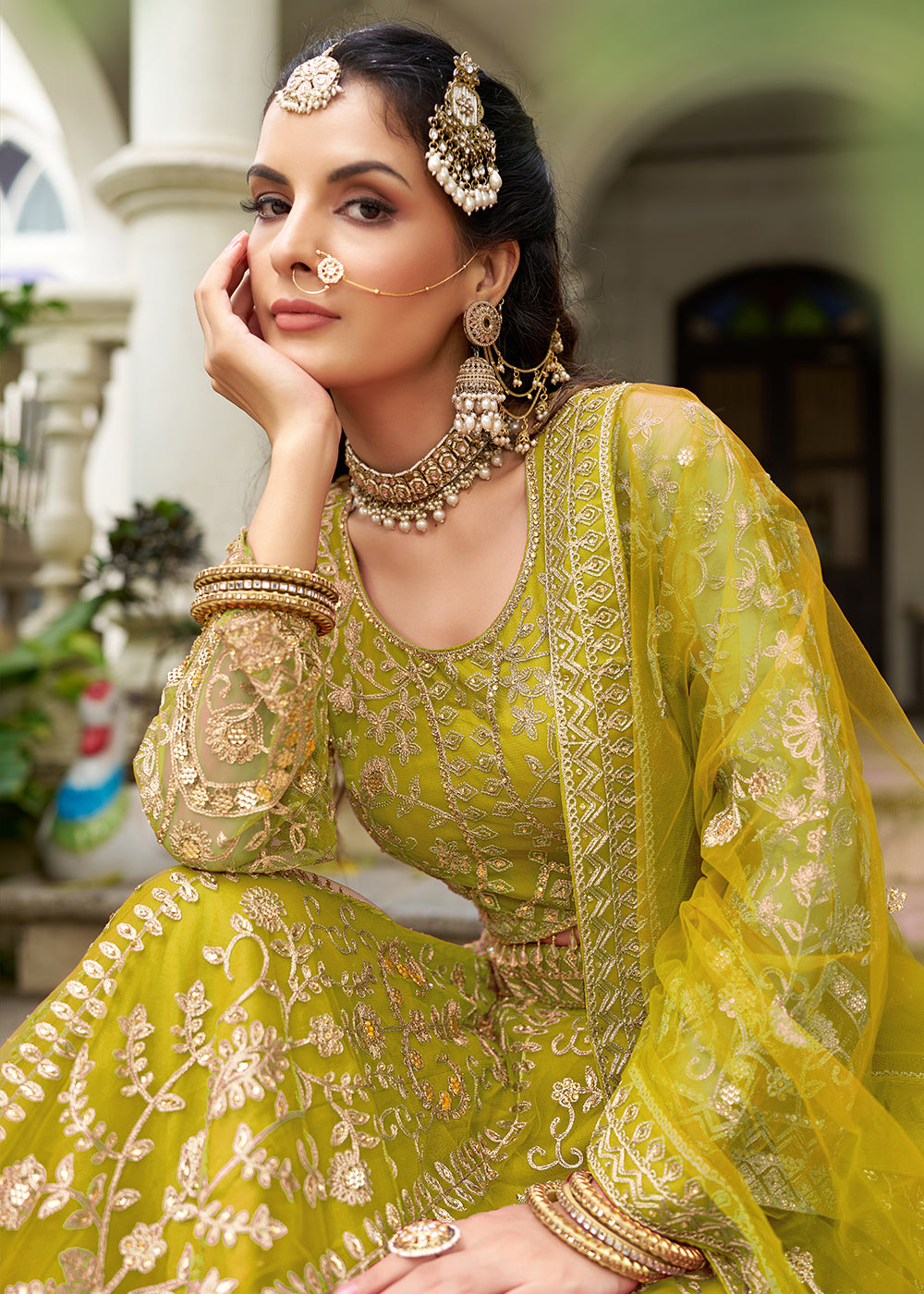 Buy Now Wedding Wear Net Green Embroidered Lehenga Choli Online in US, UK, Canada, France, Germany, Sweden, Denmark, Greece, Ireland, UAE & Worldwide at Empress.