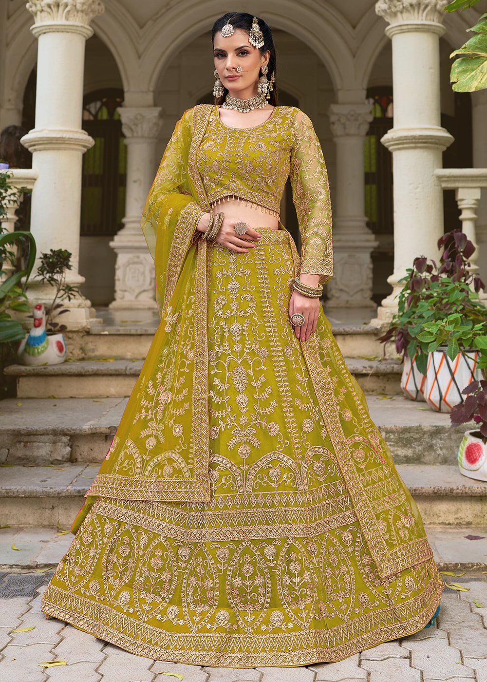 Buy Now Wedding Wear Net Green Embroidered Lehenga Choli Online in US, UK, Canada, France, Germany, Sweden, Denmark, Greece, Ireland, UAE & Worldwide at Empress.