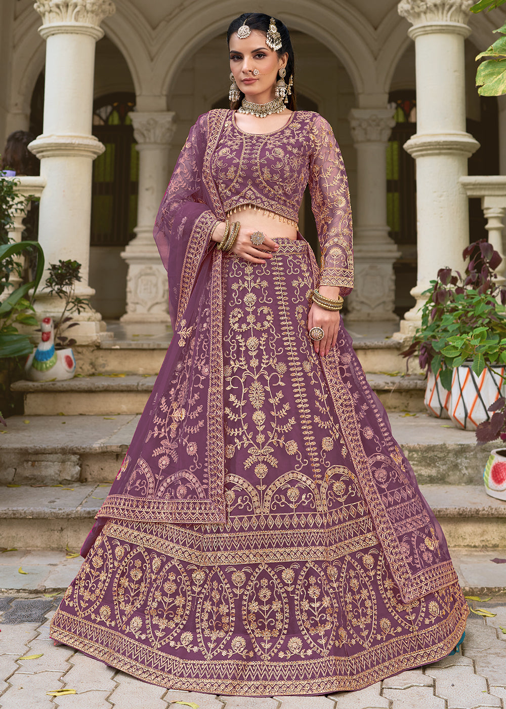 Buy Now Wedding Wear Net Purple Embroidered Lehenga Choli Online in US, UK, Canada, France, Germany, Sweden, Denmark, Greece, Ireland & Worldwide at Empress.