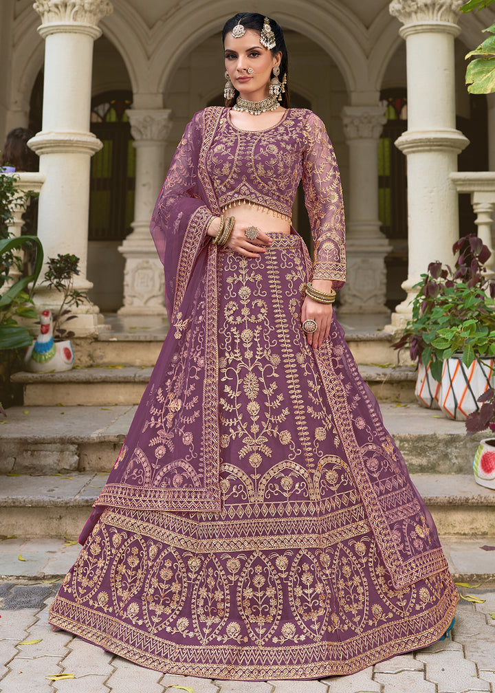 Buy Now Wedding Wear Net Purple Embroidered Lehenga Choli Online in US, UK, Canada, France, Germany, Sweden, Denmark, Greece, Ireland & Worldwide at Empress.