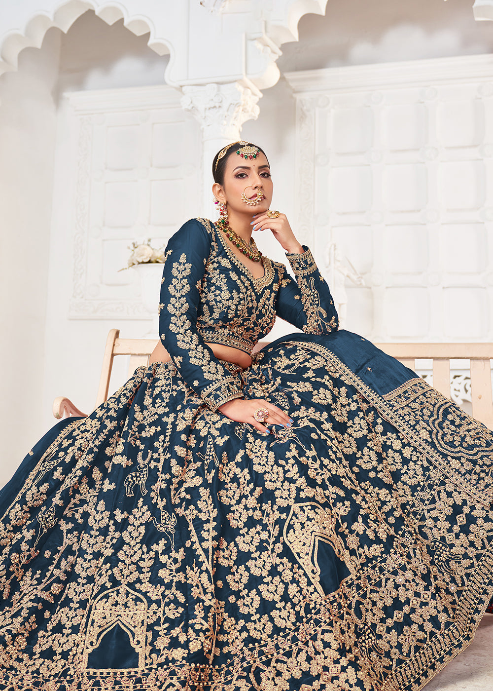 Buy Wedding Wear Lehengas US - Blue Jimmy Choo Material Lehenga Choli Empress Clothing Buy Wedding Wear Lehengas US - Blue Jimmy Choo Material Lehenga Choli Empress Clothing
