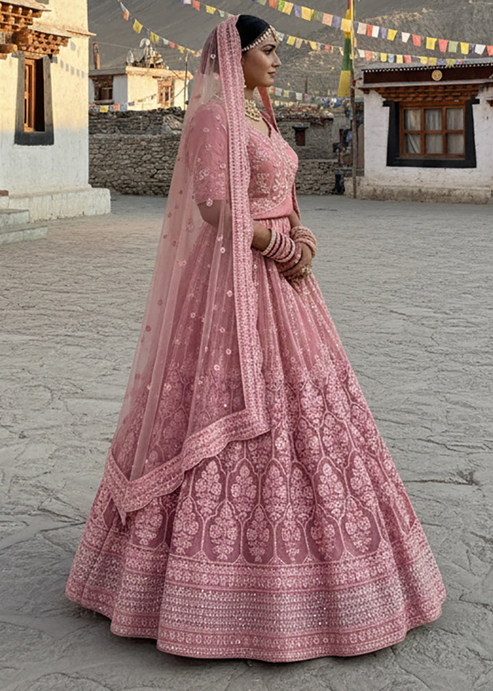 Buy Now Pink Lehenga Choli Specially Designed for Wedding Season Online in US, UK, Canada, France, Germany, Sweden, Greece, Denmark, UAE & Worldwide at Empress.