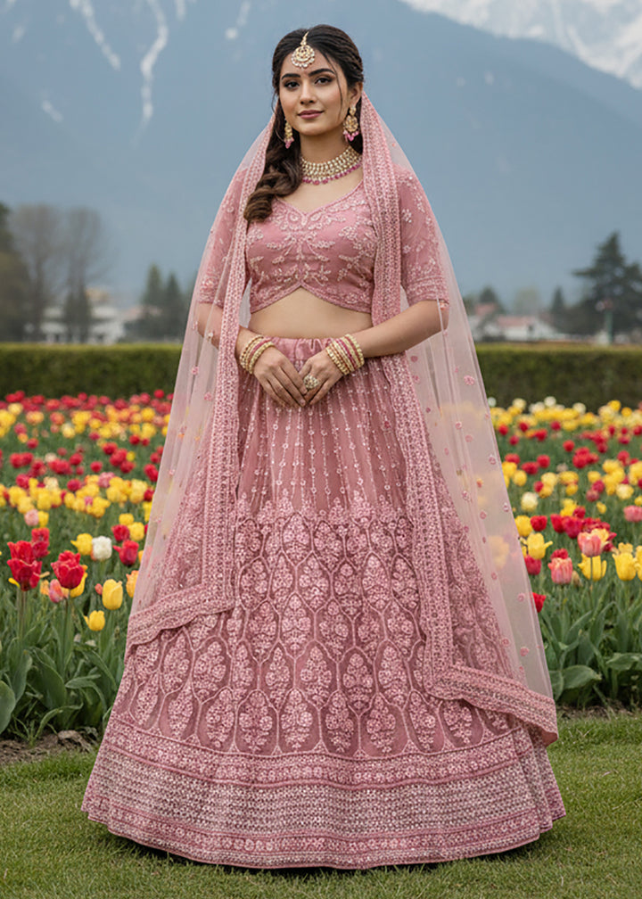 Buy Now Pink Lehenga Choli Specially Designed for Wedding Season Online in US, UK, Canada, France, Germany, Sweden, Greece, Denmark, UAE & Worldwide at Empress.