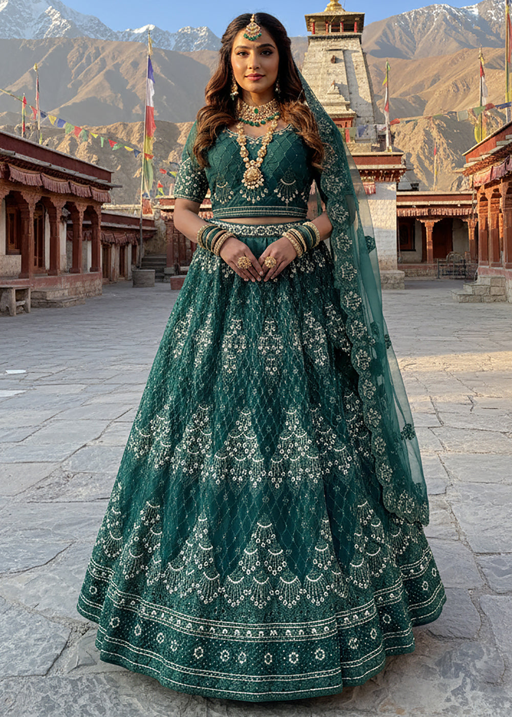 Buy Now Green Lehenga Choli Specially Designed for Wedding Season Online in US, UK, Canada, France, Germany, Sweden, Greece, Denmark, UAE & Worldwide at Empress.