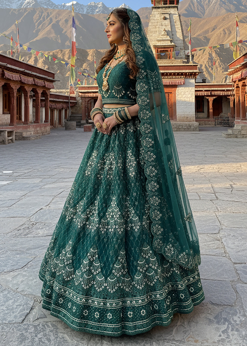 Buy Now Green Lehenga Choli Specially Designed for Wedding Season Online in US, UK, Canada, France, Germany, Sweden, Greece, Denmark, UAE & Worldwide at Empress.