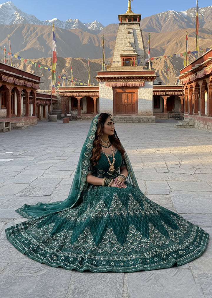 Buy Now Green Lehenga Choli Specially Designed for Wedding Season Online in US, UK, Canada, France, Germany, Sweden, Greece, Denmark, UAE & Worldwide at Empress.