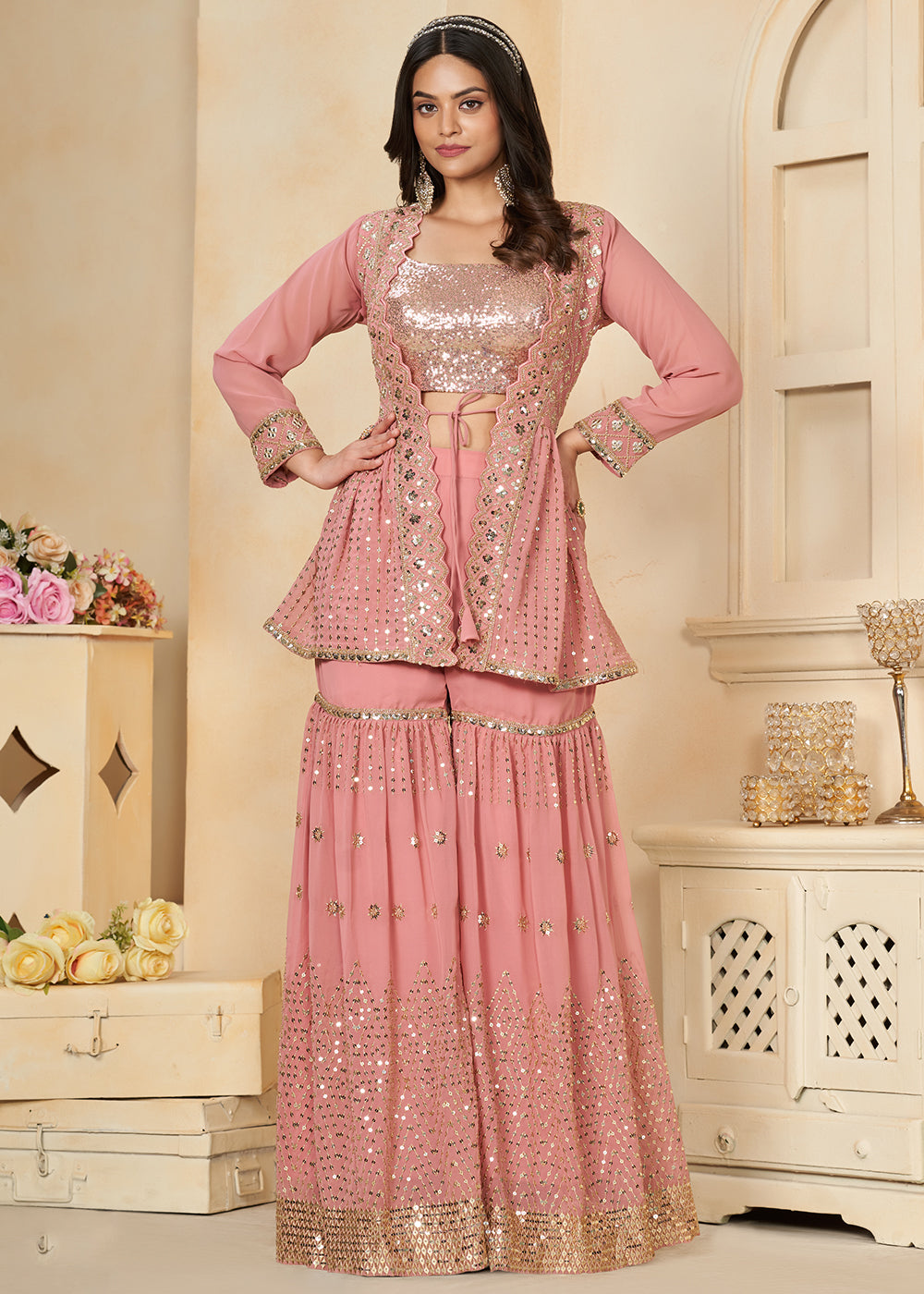 indo western pink dress Pink Baby Indo Western Dresses Light Rose Pink Peeplum Bridesmaid Dress