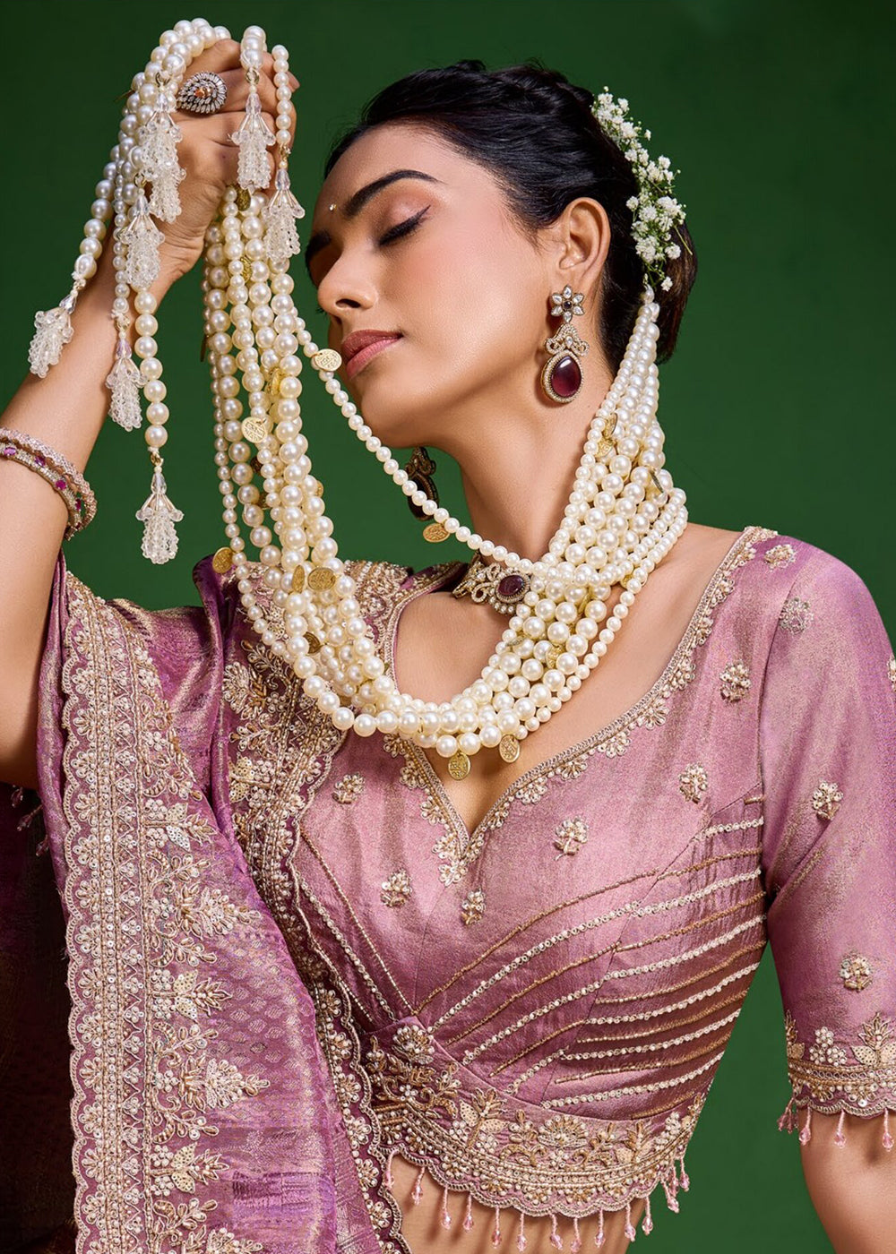 Buy Now Purple Tissue Fabric Heavy Designer Wear Saree Online in US, UK, Canada, France, Germany, Denmark, Sweden, Italy, Greece, UAE & Worldwide at Empress.