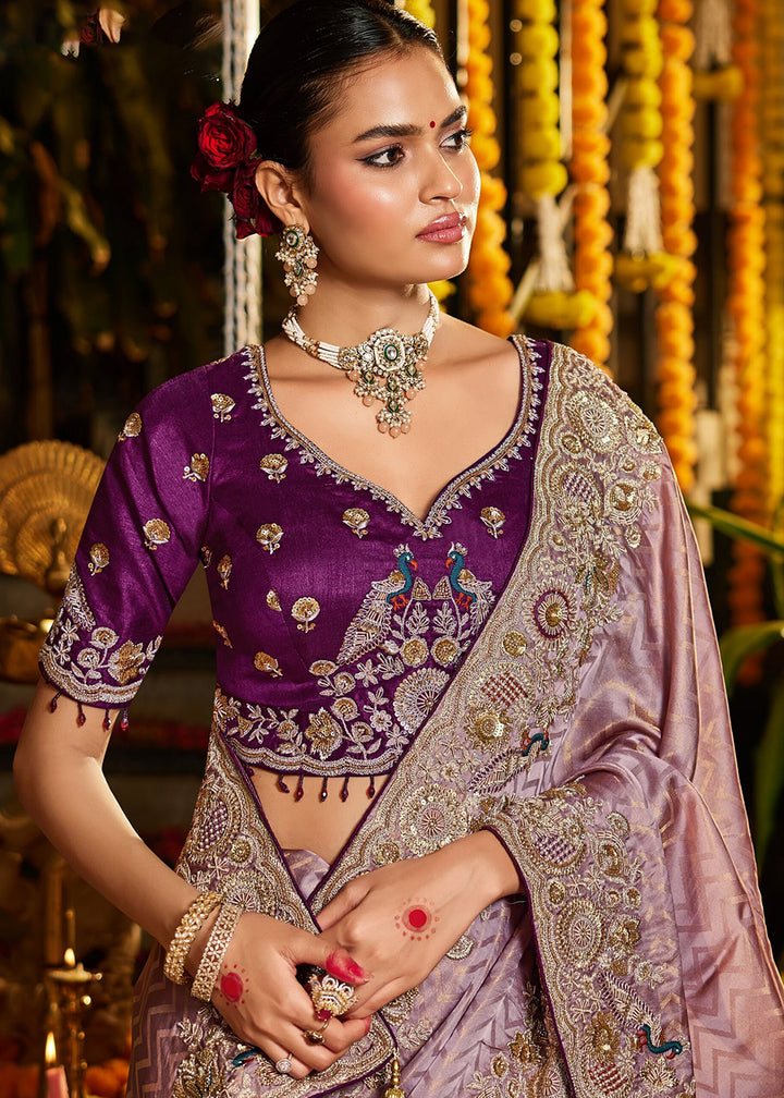 Buy Now Purple Tissue Fabric with Heavy Zardosi Work Saree Online in US, UK, Canada, France, Germany, Denmark, Sweden, Australia, UAE &amp; Worldwide at Empress.