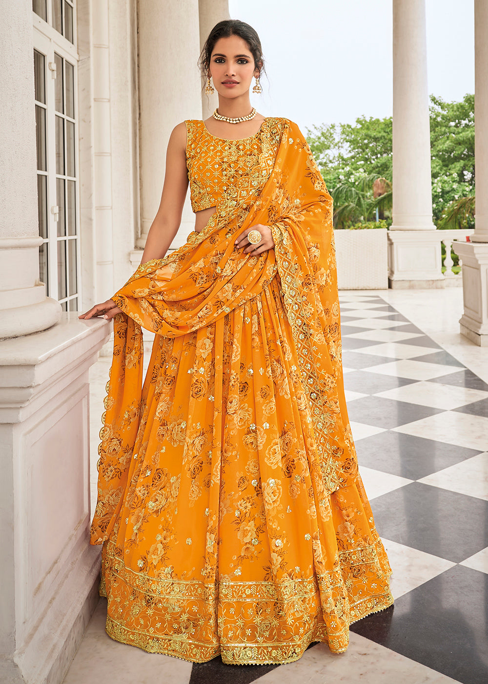 Buy Now Digital Printed Yellow Designer Trendy Lehenga Choli Online in USA, UK, Canada & Worldwide at Empress Clothing.
