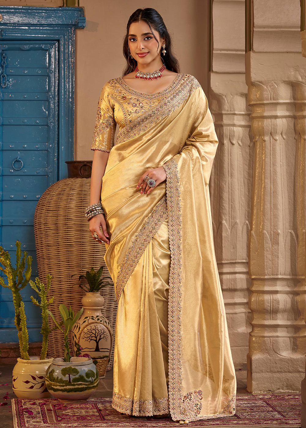 Buy Now Yellow Fancy Based Pure Fabric Designer Wear Saree Online in US, UK, Canada, France, Germany, Denmark, Sweden, Italy, Greece, UAE & Worldwide at Empress
