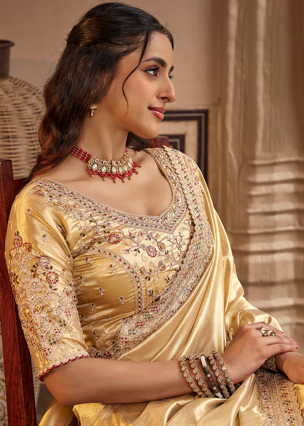 Buy Now Yellow Fancy Based Pure Fabric Designer Wear Saree Online in US, UK, Canada, France, Germany, Denmark, Sweden, Italy, Greece, UAE & Worldwide at Empress