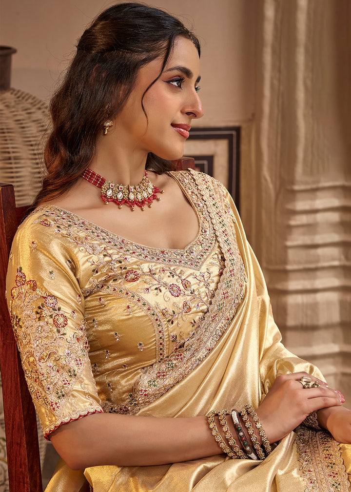 Buy Now Yellow Fancy Based Pure Fabric Designer Wear Saree Online in US, UK, Canada, France, Germany, Denmark, Sweden, Italy, Greece, UAE &amp; Worldwide at Empress