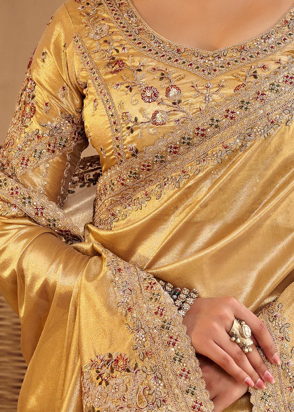 Buy Now Yellow Fancy Based Pure Fabric Designer Wear Saree Online in US, UK, Canada, France, Germany, Denmark, Sweden, Italy, Greece, UAE &amp; Worldwide at Empress