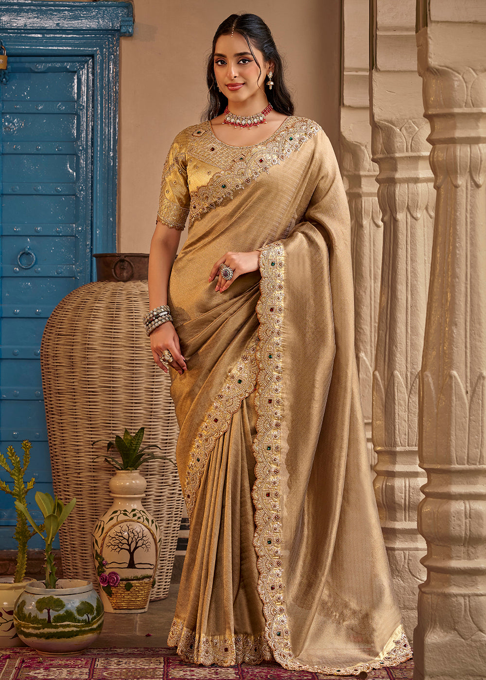 Buy Now Beigy Fancy Based Pure Fabric Designer Wear Saree Online in US, UK, Canada, France, Germany, Denmark, Sweden, Italy, Greece, UAE & Worldwide at Empress